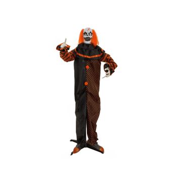 Spaventoso clown pop-up di Halloween HORIK con 2 teste, con funzione movimento-suono, LED, 80x50x170cm