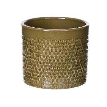 Vaso da piante in ceramica CINZIA, motivo a puntini, kaki, 12,3cm, Ø13,5cm