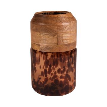 Vaso di vetro RUSSELL con legno di mango, motivo leopardato, marrone trasparente, 25,5cm, Ø15cm