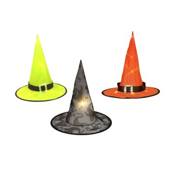 Cappello da strega di Halloween PETRISSA, 3 pezzi, appeso, LED, 38cm, Ø36,5cm