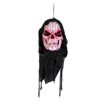 Teschio sanguinante di Halloween FRANKY, appeso, funzione sonora, LED, 80cm