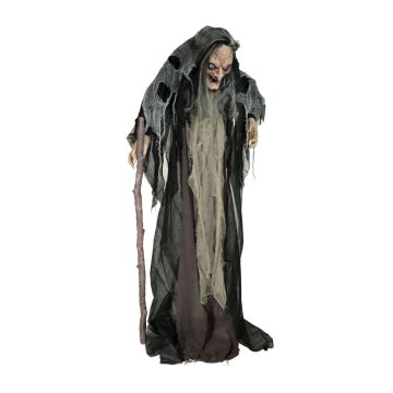 Strega di Halloween MECHTHILD con bastone, funzione suono e movimento, LED, 160cm