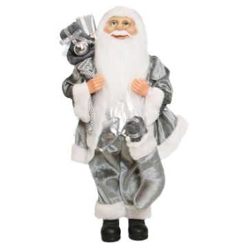 Statuetta di Babbo Natale WILKEN, sacco regali, calza ripiena, grigio-argento, 20x14x45cm