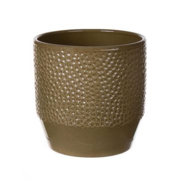 Vaso da piante in ceramica BIHAM, motivo martellato, verde oliva, 13,2cm, Ø13,5cm