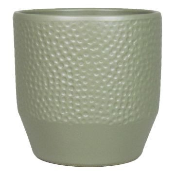 Vaso da piante BIHAM, ceramica, motivo martellato, verde oliva opaco, 13,2cm, Ø13,5cm