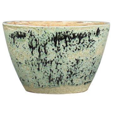 Fioriera ovale in ceramica GIORGOS con motivo, verde-crema, 32x14x22cm