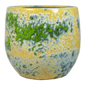 Fioriera in ceramica GIORGOS con motivo, ocra-verde-blu, 21cm, Ø23cm