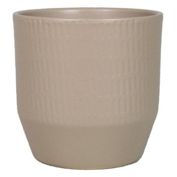 Vaso da piante BIHAM, ceramica, linee verticali, beige opaco, 13,2cm, Ø13,5cm