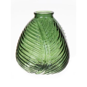 Vaso a bottiglia NELLOMIO con struttura a foglie, vetro, verde trasparente, 13cm, Ø12cm