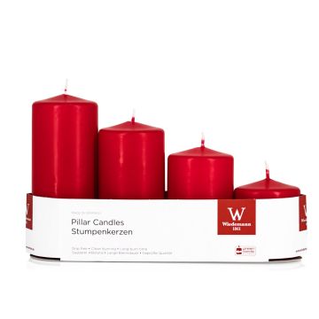 Candele dell'Avvento JENARO, 4 pezzi, graduate, rosse, 6cm, 8cm, 10cm, 12cm, Ø5cm - Made in Germany