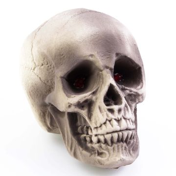 Teschio di Halloween MATTY, beige-grigio, LED, 21x15x16cm