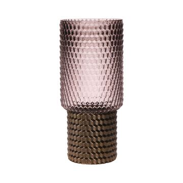 Vaso di vetro MARICHU con struttura, oro-rosa-trasparente, 27cm, Ø12cm