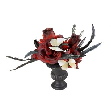 Bouquet di fiori da tavolo di Halloween LESCADIA con rose, farfalle, rosso-nero, 30cm, Ø25cm