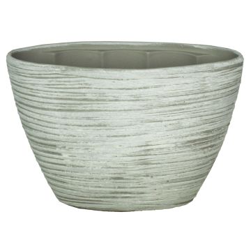 Vaso ovale per orchidee in ceramica ADELPHOS, scanalature, bianco-grigio chiaro, 32x14,5x22,5cm