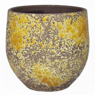 Vaso rustico in ceramica TSCHIL, sfumatura di colore, giallo ocra-marrone, 13cm, Ø14cm