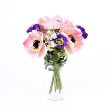 Bouquet di anemoni di plastica AIMEE, margherite, blu-rosa, 30cm, Ø20cm