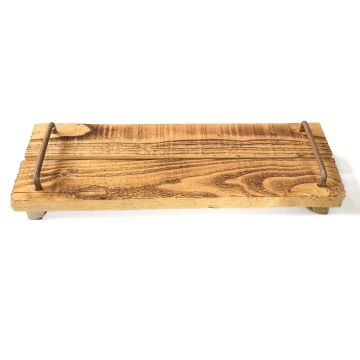Vassoio vintage in legno FENRIK con manico, fiammato naturale, 50x14x4cm