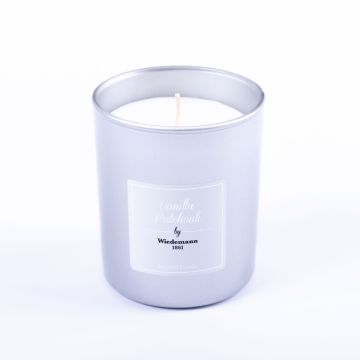 Candela profumata MIREYA in vetro, Vanilla Patchouli, argento, 9,3cm, Ø7,9cm, 35h