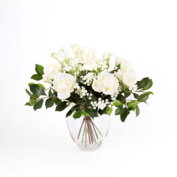 Bouquet di rose artificiali AMELIE, gipsofila, bianco, 45cm, Ø40cm